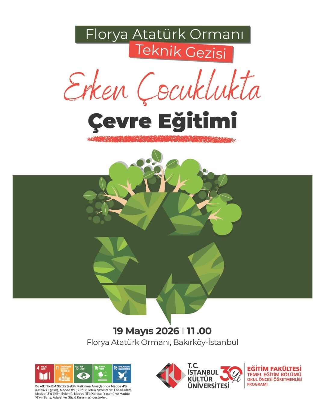 “Temel Eğitim Bölümü Erken Çocuklukta Çevre Eğitimi Florya Ormanı Teknik Gezisi”